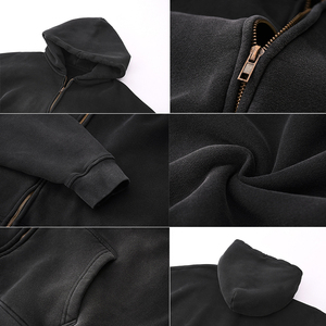 เสื้อฮู้ดผู้ชายผ้าคอตตอนผสมไซส์ใหญ่พิเศษมีซิปรูดแบบวินเทจผ้า100% - Product Image 3