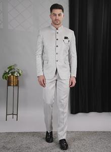 ชุดสูทผ้าโพลีเอสเตอร์สำหรับผู้ชายพิมพ์ลาย2ชิ้นคอตั้งแบบปกติระบายอากาศได้สไตล์หน้าแบนมีกระดุมแบบยาว - Product Image 2