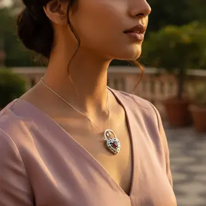 925 Silver Heart Charm <b>Pendant</b> with <b>Amethyst</b> and Garnet Women's Religious Jewelry Gift Rhodium Plated - Product Image 1