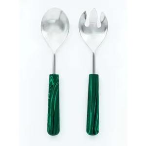 Vernis à main à manche en marbre vert Ensembles de service à salade Vaisselle Fini brillant Serveur de service à salade - Product Image 1