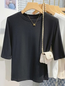 Camiseta de manga corta para mujer, ropa transpirable para mujer, Camisetas básicas ajustadas de verano, camisetas de algodón 2025, camisetas informales con cuello redondo para mujer - Product Image 2