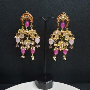 Boucles d'oreilles à perles rose vif Kundan - Product Image 3