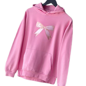 Rose nœud brodé à capuche femmes surdimensionné mignon Streetwear pull polaire coton doux confortable esthétique chaud hiver sweats à capuche ventes - Product Image 3