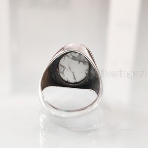 Grossiste Bague pour homme Bague de naissance en howlite blanche naturelle Toutes tailles Bijoux de Noël arabe Bague en argent sterling 925 - Product Image 5