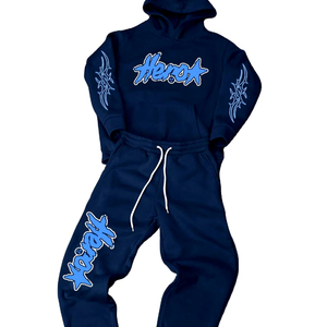 Conjunto de Sudadera con Capucha y Pantalones Deportivos para Hombre, de Alta Calidad, 100% Algodón, Transpirable, 500gsm, Diseño Cuadrado, Personalizado por el Fabricante - Product Image 1