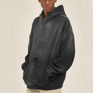 Sweat à capuche surdimensionné pour homme, 100% coton, écologique, délavé à l'acide, effet vieilli, délavage à la pierre, respirant, avec fermeture éclair, collection Printemps - Product Image 2