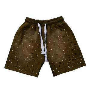 Shorts pour hommes en strass, 100% coton, logo personnalisé, shorts tendance, vêtements de rue décontractés pour hommes, shorts délavés au soleil avec cordon de serrage. - Product Image 5