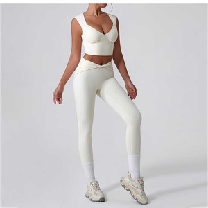New High Waist <b>Leggings</b> Shockproof Bra Wear Tight Fitness Running Women Two Pieces Set Gym Yoga Bra and <b>Leggings</b> Set - Product Image 3