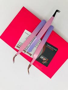 Pinzas de extensión de pestañas profesionales de etiqueta privada personalizadas de dos tonos Ombre Punta de fibra curva de acero inoxidable sostenible - Product Image 5