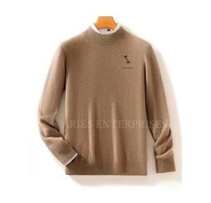Jersey de punto informal clásico para hombre, suéter transpirable de manga larga con mezcla de lana, logotipo frontal de tela para Otoño Invierno - Product Image 1