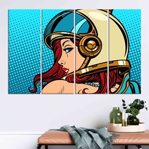 Toile imprimée : Décoration murale moderne Pop Art Astronaut Woman, lot de 4 toiles - Product Image 1