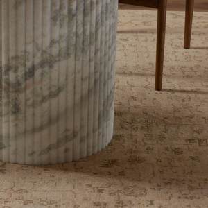 Mesa de Comedor de Diseño Nórdico Italiano con Base Redonda de Pedestal, Aspecto Lineal con Textura Pesada, Acabado en Laca de Mármol Blanco - Product Image 3