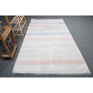 Tapis vintage 4,9 x 8,2 pieds, grand tapis turc, tapis oriental blanc et rose - Product Image 1