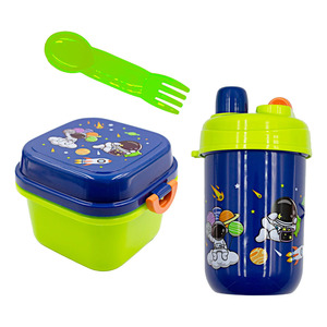 Boîte à lunch avec tasse et couvercle - Design animalier Dino Space - Couleurs assorties - Product Image 1