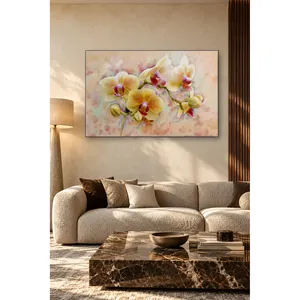 Impression sur toile Fida Pastel avec fond jaune et branche d'orchidée - Product Image 5