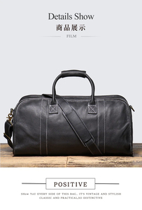 Sac de voyage pliable en cuir véritable, durable, avec fermeture à glissière et sangle réglable pour les voyages - Product Image 5
