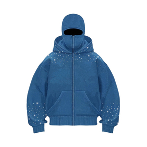 OEM logotipo personalizado hombres máscara facial cremallera completa pasamontañas sudaderas esquí enmascarado polar algodón Ninja Rhinestone Heavy Street sudadera - Product Image 1