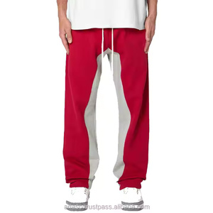 Pantalon de pile de broderie en détresse de haute qualité pantalon à cordon de serrage bloc de couleur pantalon de survêtement évasé à coupe ample pantalon de survêtement à jambes larges - Product Image 5