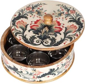 Boîte à épices moderne pliable en bois écologique artisanale Ikat Bloom, organisateur d'épices de qualité supérieure pour la cuisine - Product Image 2