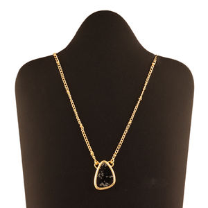 New Collection Yellow Gold Plated Beaded <b>Chain</b> Necklace Natural Snowflake Obsidian Fancy Shape Pendant for Weddings Engagements - Product Image 3