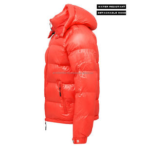 Custom Logo Outdoor Winter Warm <b>Canvas</b> Stand Collar Front Logo <b>Mens</b> Puffer <b>Jacket</b> Red Classic - Product Image 5