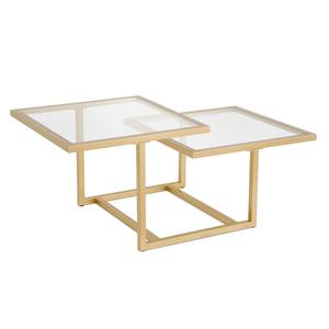 Mesa de Centro Metálica Cuadrada de 2 Niveles Ecológica en Oferta con Acabado en Latón Dorado, Diseño Moderno para Sala de Estar - Product Image 2