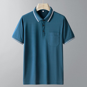 T-shirt à manches courtes en soie glacée personnalisé OEM, vêtements d'été pour hommes, polo décontracté à col rabattu pour hommes d'âge moyen et âgés - Product Image 5