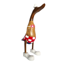 Canard en bois de bambou en gros pour la décoration de la maison avec étiquette de nom personnalisée, figurine d'animal en bois de canard