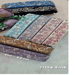 custom made floral designed machine embroidered <b>laces</b> in eight colours for wedding dresses in 4.5 cms width for resale. - Product Image 1