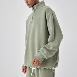 Custom Men's Fleece Cotton Quarter Zip Pullover Sweatshirt <b>Sweatpants</b> Long Sleeve Half Zip Embroidery Contrast Color Tracksuits - Product Image 3