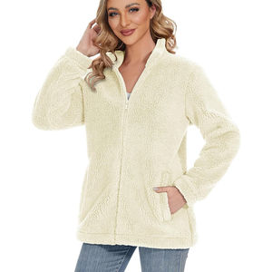 Femme hiver saisons fermeture éclair complète coton polaire Sherpa veste longue longueur sweat Logo personnalisé et couleur polaire Sherpa veste - Product Image 5