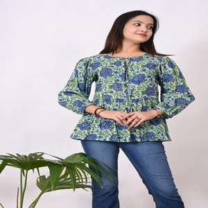 Chemise en coton à imprimé en blocs pour femmes, haut à manches longues imprimé, coupe régulière pour tenue de soirée décontractée ou de bureau - Product Image 3