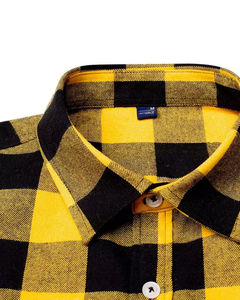 Chemise en flanelle à carreaux jaune marine pour homme, manches longues, boutonnée, col rabattu, style décontracté, pour l'automne, en coton. - Product Image 3