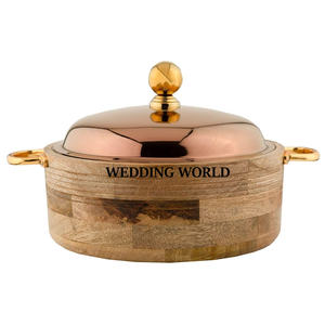 Wooden Hotpot With Rose Gold Finished Lid High Quality Handmade Designer Luxury New Fancy Metal <b>Food</b> <b>Warmer</b> - Product Image 1