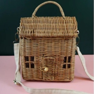 Fashion Handmade Rattan Vintage Storage <b>Basket</b> Kids Shoulder Bag House Shape Best Gift for Girls Children Decor Baby Product - Product Image 2