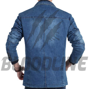 Blazer en jean pour homme BLOODLINE INTERNATIONAL, mélange coton/élasthanne, manches longues, col boutonné, lavé, couleur unie, hiver - Product Image 3