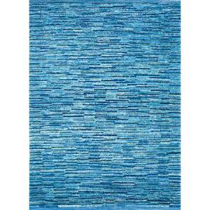 Tapis en laine noué à la main Nuray bleu, motif puzzle rayé rectangulaire pour la maison, le salon ou le couloir - PAE-331 - Product Image 1