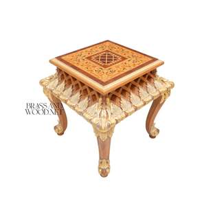 Mesa Auxiliar Cuadrada Baja de Lujo con Incrustaciones Geométricas Intrincadas y Trabajo de Madera con Hojas de Oro para Decoración de Palacios - Product Image 4