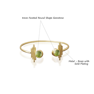 Turquoise Gemstone Designer <b>Bangles</b> <b>Gold</b> <b>Plated</b> 8mm Double Stone Faceted Birthstone <b>Bangle</b> For Her - Product Image 4