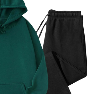 Ensemble deux pièces unisexe : sweat à capuche vert et pantalon de jogging noir, style streetwear décontracté, en mélange de coton doux, idéal pour le sport et la détente en hiver - Product Image 5