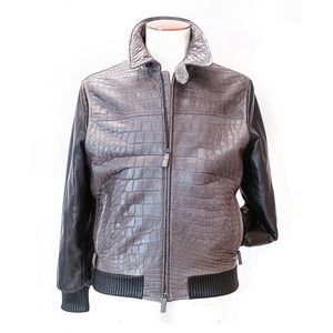 Veste de moto en cuir classique rétro de couleur bleue personnalisée veste de course en cuir de pilote de bombardier en crocodile pour hommes - Product Image 1