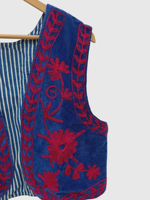 Gilet en velours brodé floral sans manches, style Prairie Chic, fait main, haut de printemps pour femme, col en V, doublure en coton