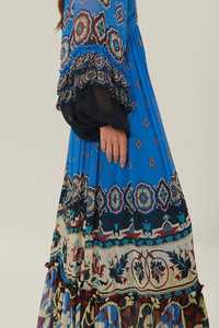 Bohemian V-Neck Chiffon Maxi <b>Dress</b> with Lantern Sleeves Ruffles Floral Print Floor-Length <b>Loose</b> Fit Summer for Women - Product Image 4