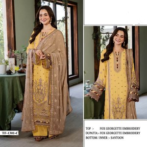 Somos proveedores para damas, estilo cultural indio especial, tela Georgette de imitación pesada, colección de vestidos de tres piezas con estola - Product Image 3