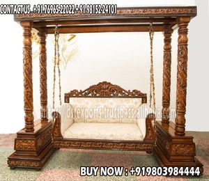 Jhula en bois de teck indien classique pour la maison Jhula indien pour Hall avec des chaînes en laiton Designer balançoire en bois vente DSTExports malaisie - Product Image 5