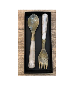 Ensemble de couverts bicolores avec manche en résine blanche et tête en corne pour salade, dîner, couverts de table, prix exclusifs par ACMI - Product Image 5