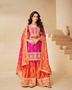 Nouvelle arrivée de vêtements Designer Sharara Suit & Dupatta Set pour les fêtes indiennes et pakistanaises - Product Image 4