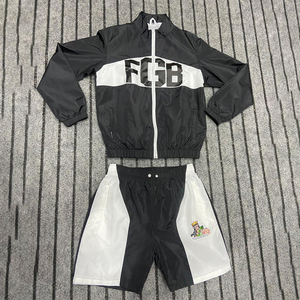Oem <b>Men</b> Sets Two Piece Custom Windbreaker Shorts and Jacket Reflective <b>Zip</b> <b>up</b> Nylon Two Piece Windbreaker Short Set - Product Image 4