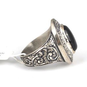 Men's 925 Sterling <b>Silver</b> Geometric Cut Onyx Stone <b>Pen</b>-Style Ring-Inlay Bezel Setting Natural Stone Everyday Wear - Product Image 3