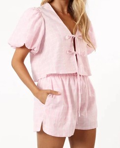 Conjuntos de mujer al por mayor de verano de alta calidad, nuevo diseño elegante, conjunto de 2 piezas, camisa corta ligera informal personalizada para mujer - Product Image 4